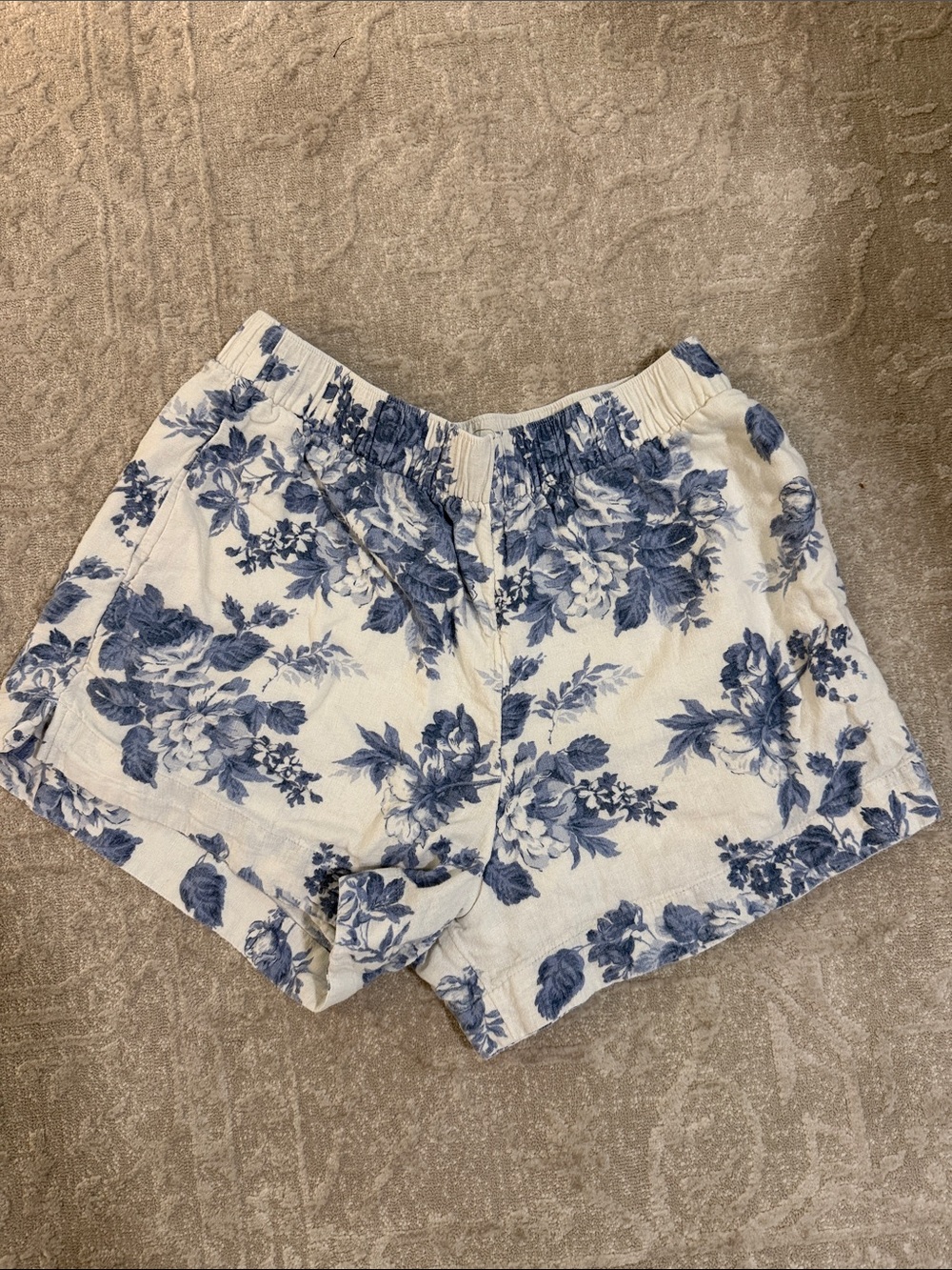 Abercrombie & Fitch Blue Floral Linen-Blend Athletic Shorts